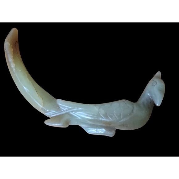 Antique Carved Jade Phoenix Figurine Chinese Light Green Translucent Color Bird - Picture 12 of 12